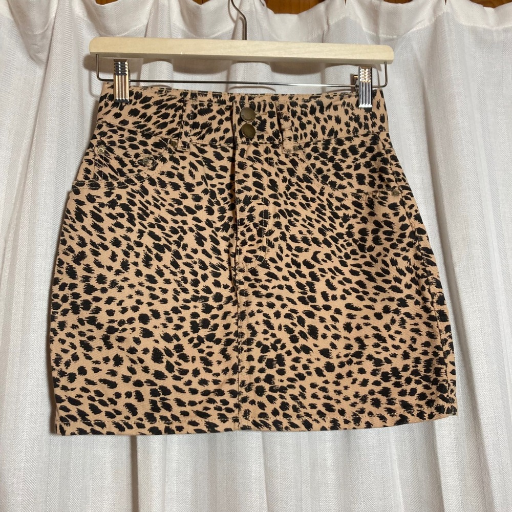 Billabong Leopard Print Denim Mini Skirt Tan Black Animal Print 25 Grunge Skater